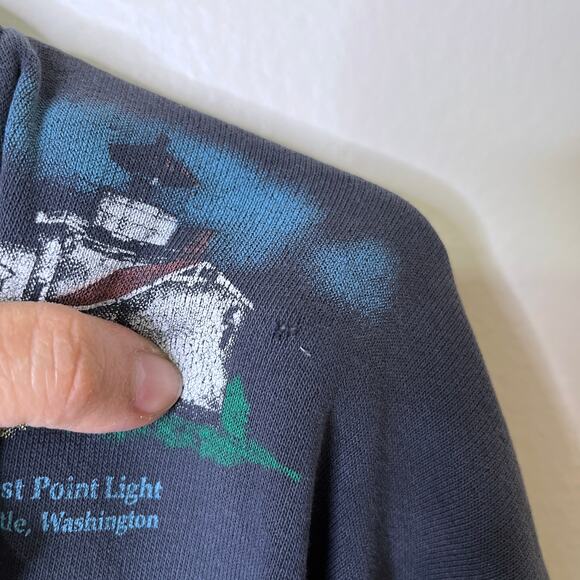 Vintage Lighthouse Cardigan Sweater Womens XL Navy Blue Button Grandmacore - Picture 13 of 13